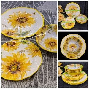 12pc Tuscan Sunflower Honey Bee Melamine Dinner Salad App Dessert Plate Set New